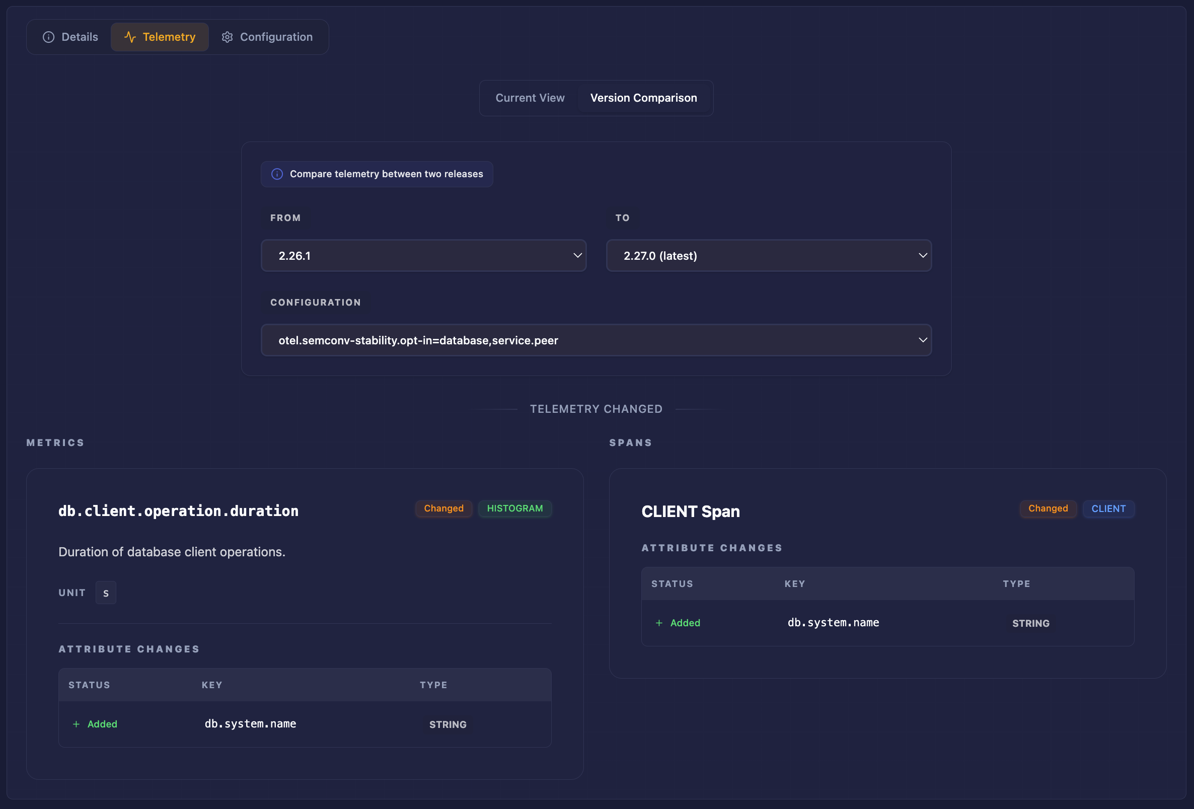 Example version comparison